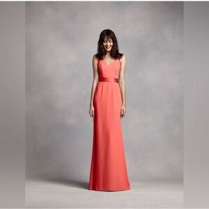 Vera Wang Coral V-Neck Maxi Dress with Satin Waistband
